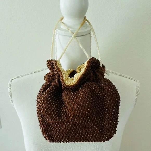 Elegant Cream-Brown Beaded Women's Bag - Picture 8 of 10